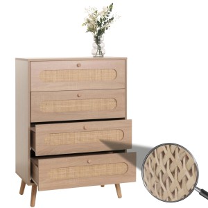 MCW Kommode M38 aus Holz mit 4 Schubladen und Rattanfronten.