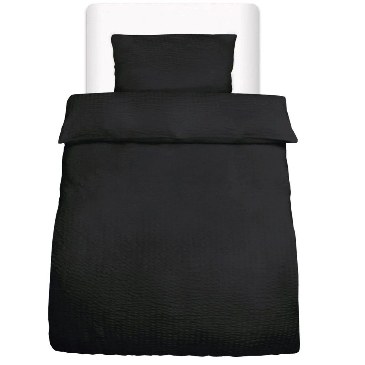 Beautissu Meline Bettbezug 155x220cm + Kissenbezug 40x80cm Schwarz Seersucker 2tlg