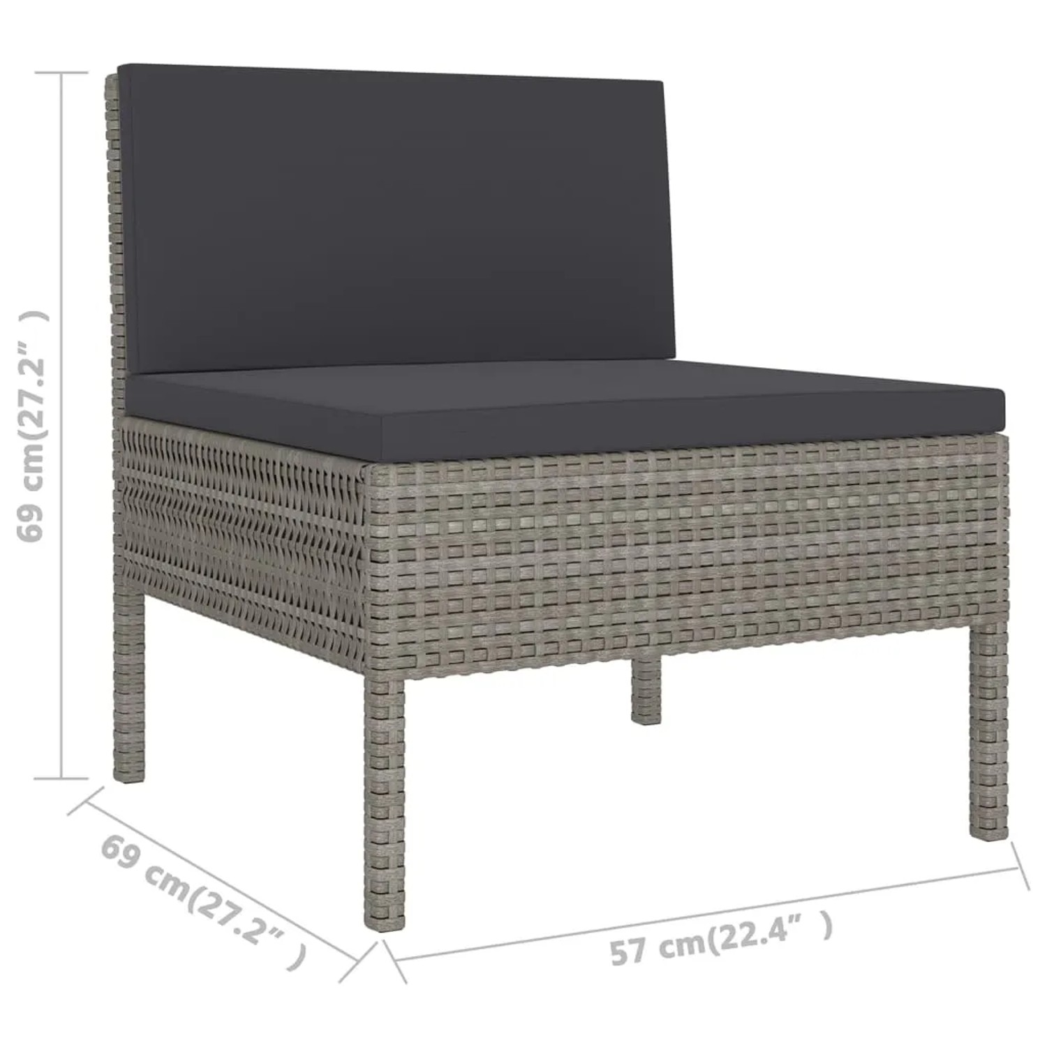 vidaXL Gartenmöbel: Graues Lounge-Set aus Rattan mit anthrazitfarbenen Auflagen, Einzelteil.