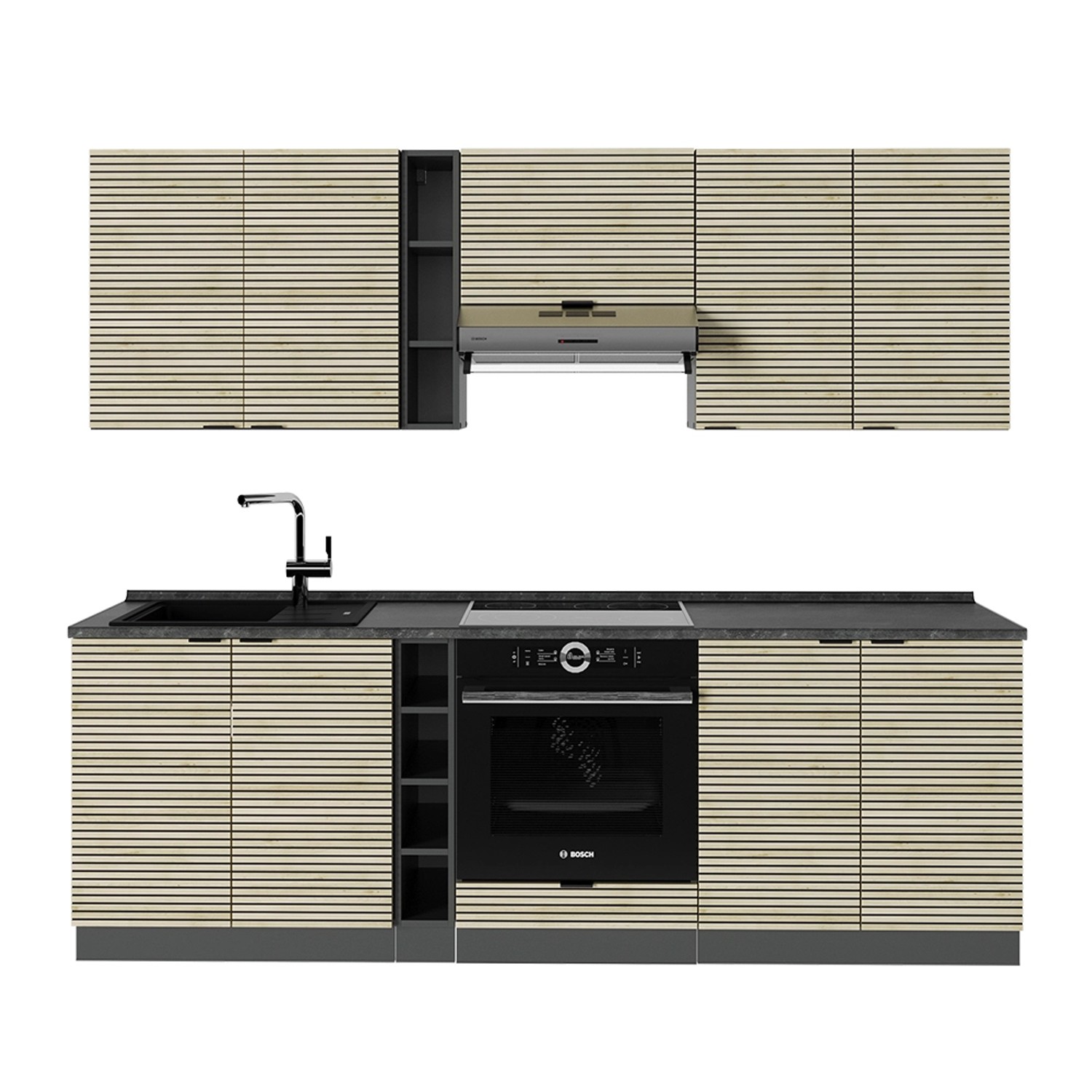 Vicco Fame-Line Küchenzeile Eiche Paneel/Anthrazit 235 cm AP Anthrazit günstig online kaufen