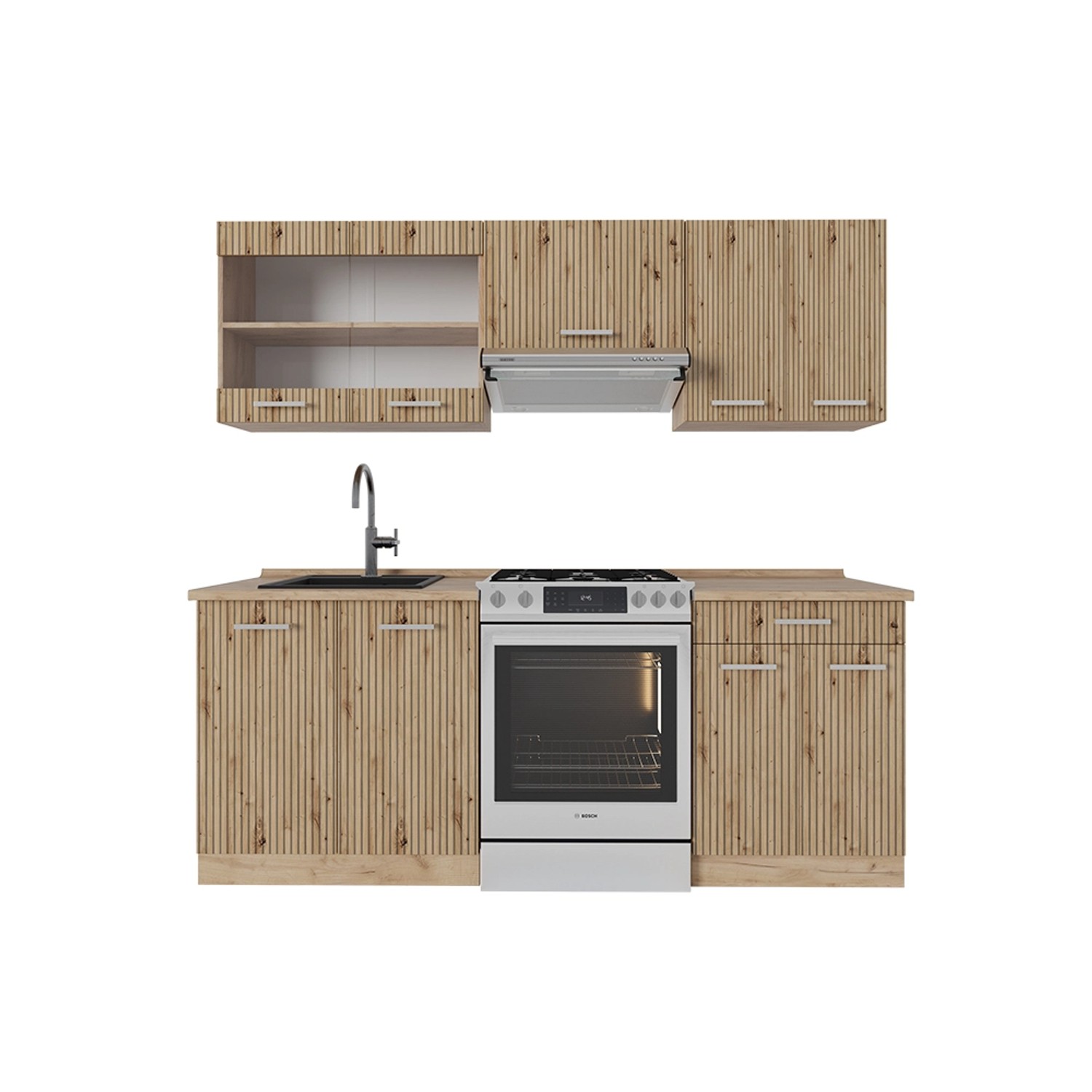 Vicco R-Line Küchenzeile Artisan-Eiche/Goldkraft Eiche 200 cm ohne Arbeitsp günstig online kaufen