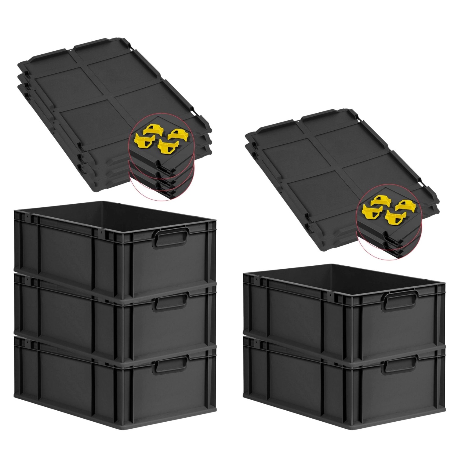 PROREGAL SparSet 5x Eurobox Nextgen Grip Mit Auflagedeckel Und Gelben Versc günstig online kaufen