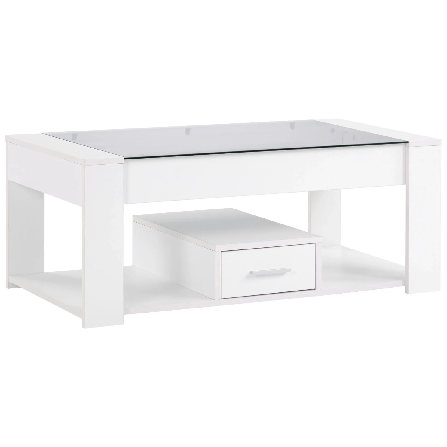 ModernLuxe Couchtisch mit Glasplatte Schublade Stauraum Spanplatte Weiß