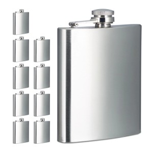 Relaxdays Flachmann 10er Set Edelstahl Silber Geschmacksneutral 12,5 cm x 9,5 cm x 2 cm 200 ml