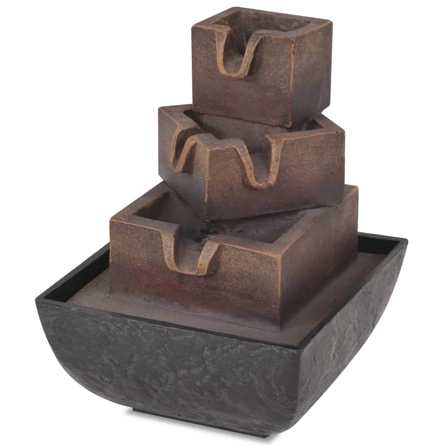 VidaXL Zimmerbrunnen mit LED, Polyresin, grau-braun, dreistufig für entspannendes Ambiente.