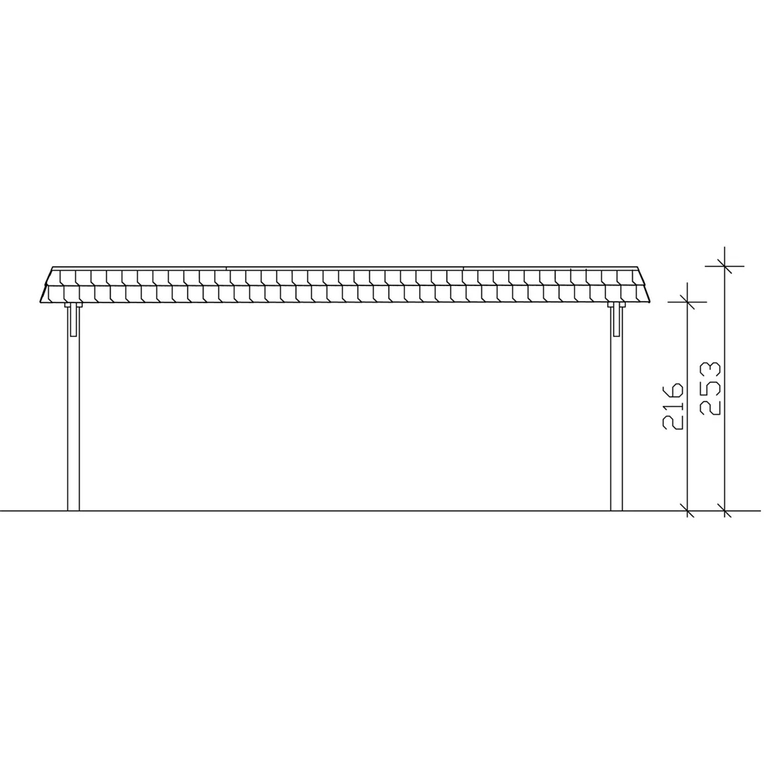 Technische Zeichnung: Skan Holz Doppelcarport Wendland Nussbaum mit Maßangaben.