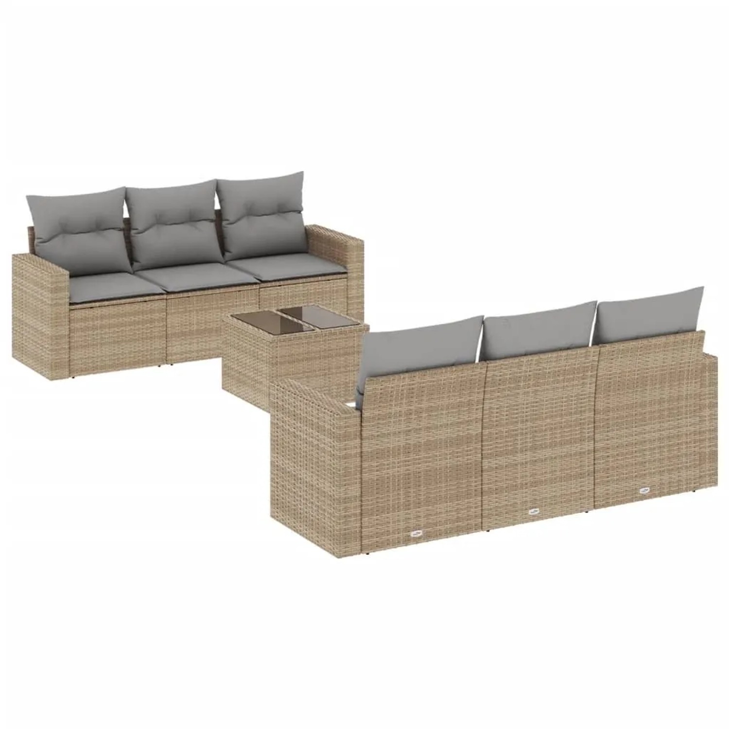vidaXL 7-Tlg Garten-Sofagarnitur mit Kissen Beige Poly Rattan 3251046