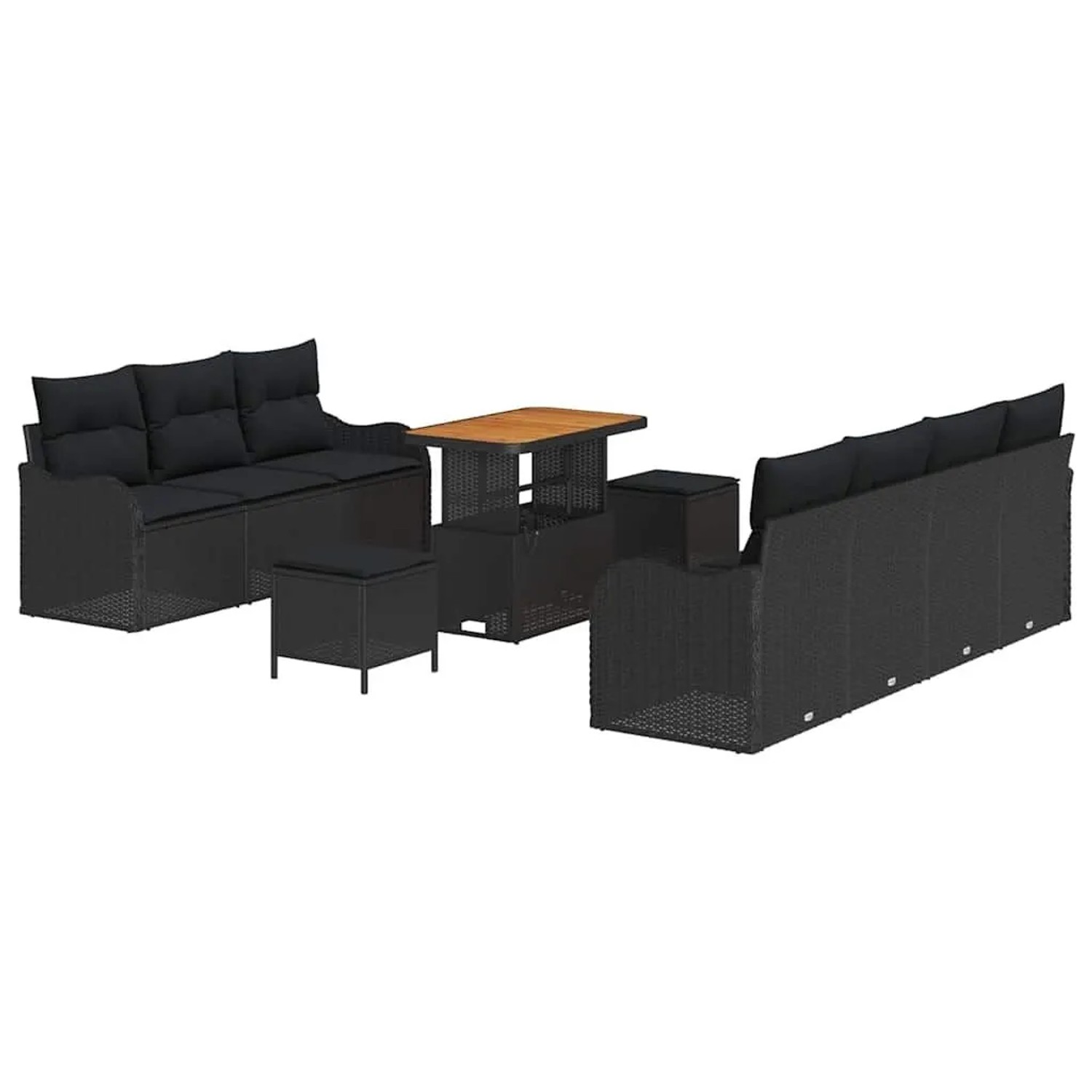 vidaXL Garten-Sofa-Set mit Kissen mit Speicher 10-Tlg Schwarz 3364179