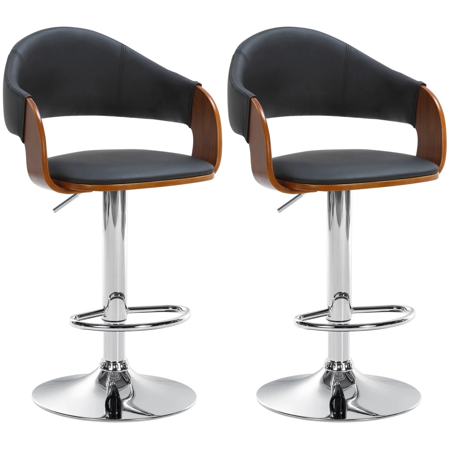 DELUKE 2er Set Barhocker BOROS Kunstleder Walnuss/schwarz 50x49x89cm Schwarz Silber Barstuhl Höhenverstellbar Mit Lehne ...