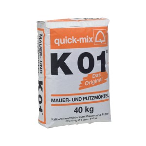Quick-Mix Putz- und Mauermörtel, 40 kg Sack, Kalk-Zementmörtel für Innen- und Außenwände.