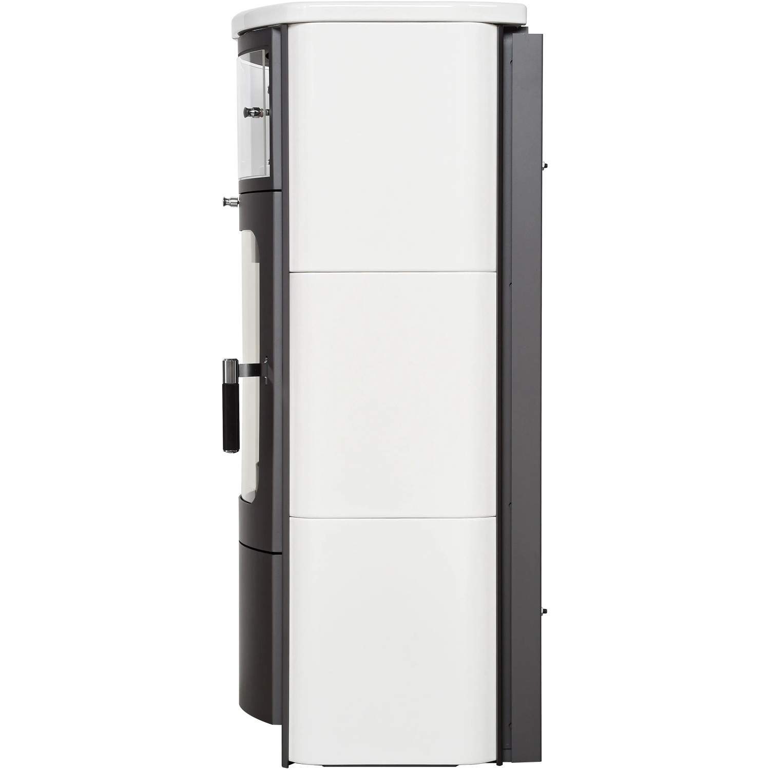 Hark Küchenofen Keramik Weiß, 5 kW, Seitenansicht. Kaminofen mit Automatik für traditionelles Kochen.