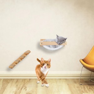 Relaxdays Katzenhängematte Holz Polyester Weiß Natur Wandmontage Waschbar 17 cm x 39,5 cm x 32,5 cm 1,2 kg