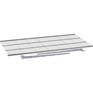 Silbernes Metall-Drahtboden-Set (43x80,5 cm) mit Winkelträgern für Regale.