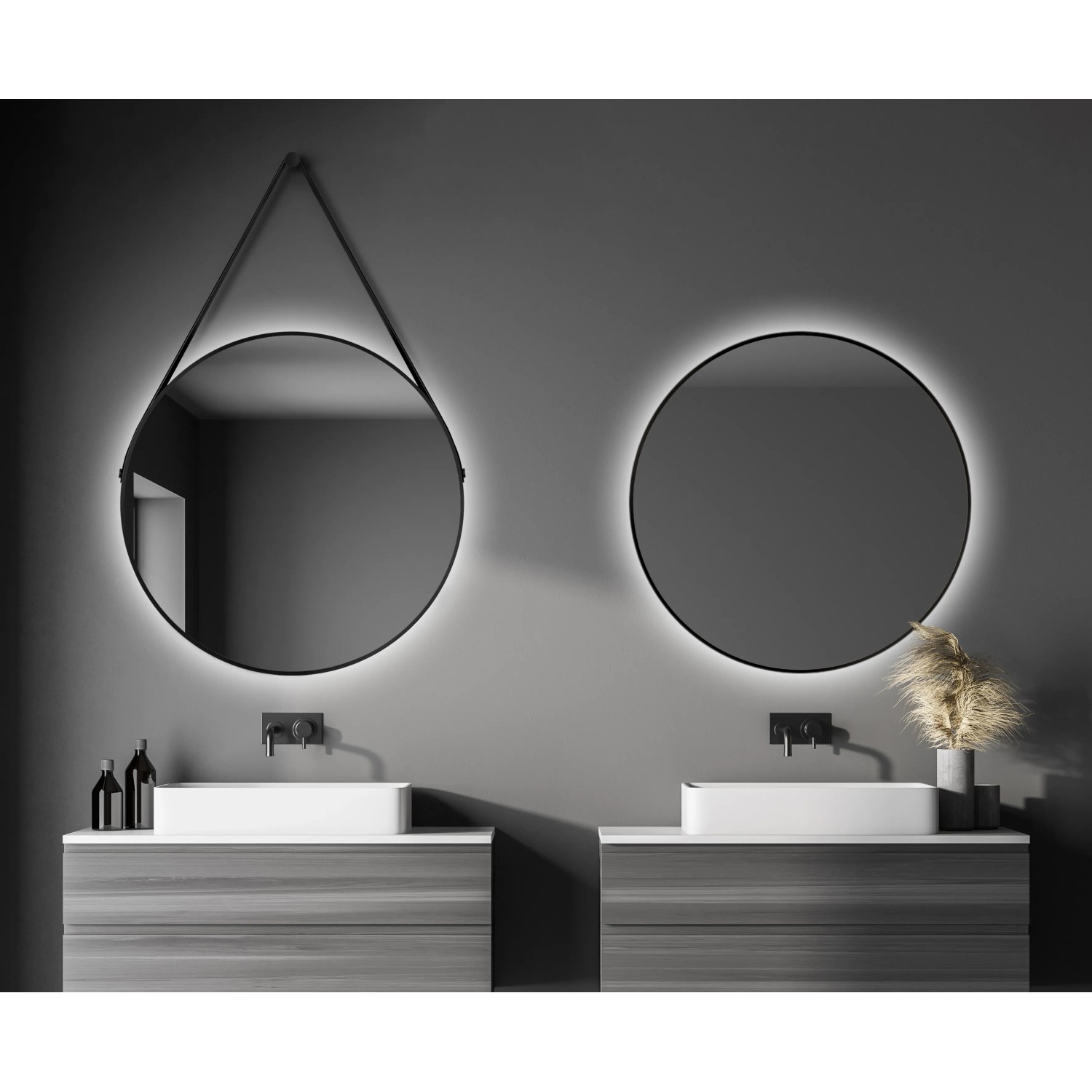 DSK Design LED-Lichtspiegel Silver Barbier, Ø 80 cm, Schwarz Matt, Rund.