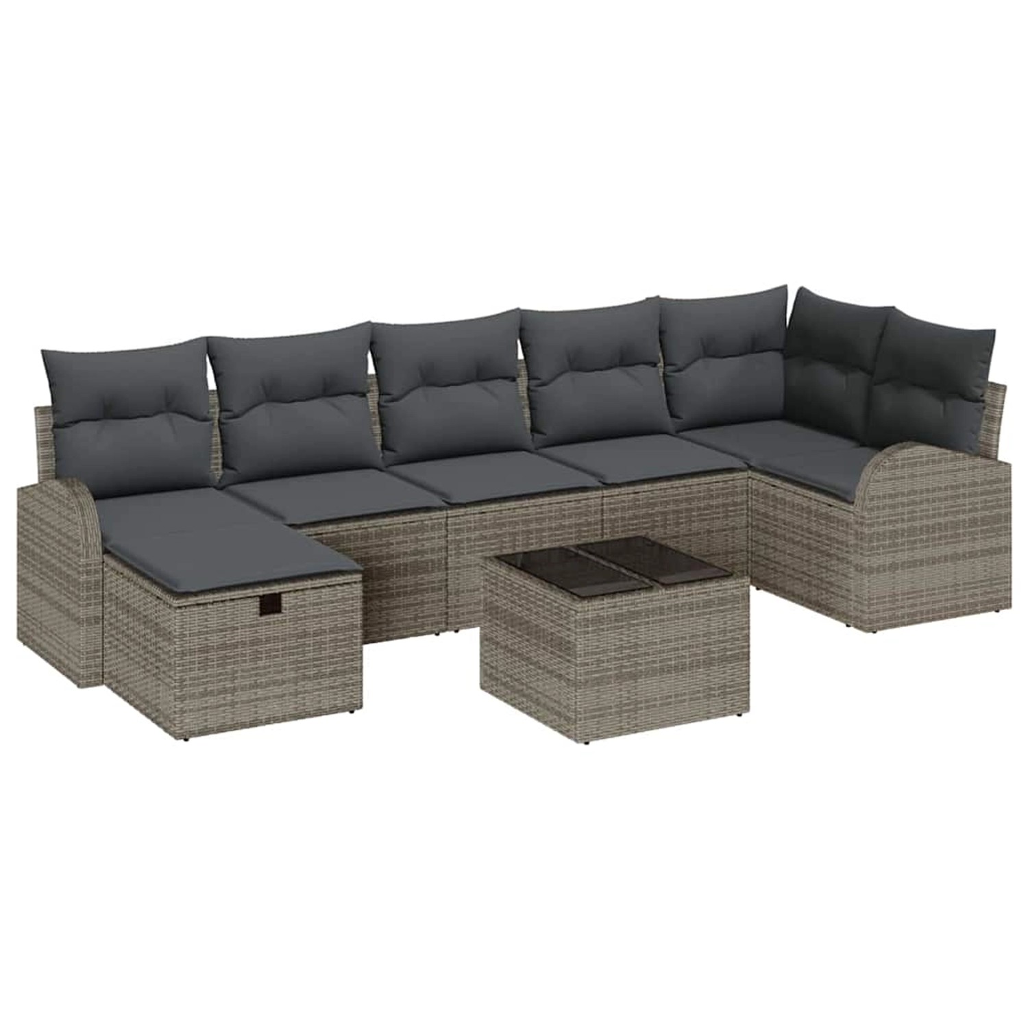 vidaXL Garten-Sofa-Set mit Kissen mit Speicher 8-Tlg Grau Poly Rattan 33604 günstig online kaufen