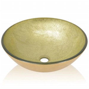 vidaXL Waschbecken Hartglas 42 cm Gold 142233