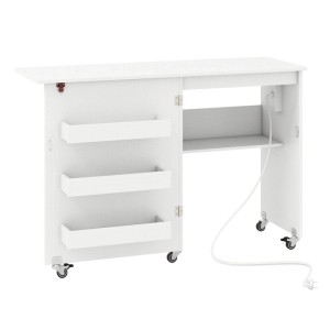 Costway 2 In 1 Nähtisch Klappbar mit Ladestation Nähmaschinenschrank Weiß