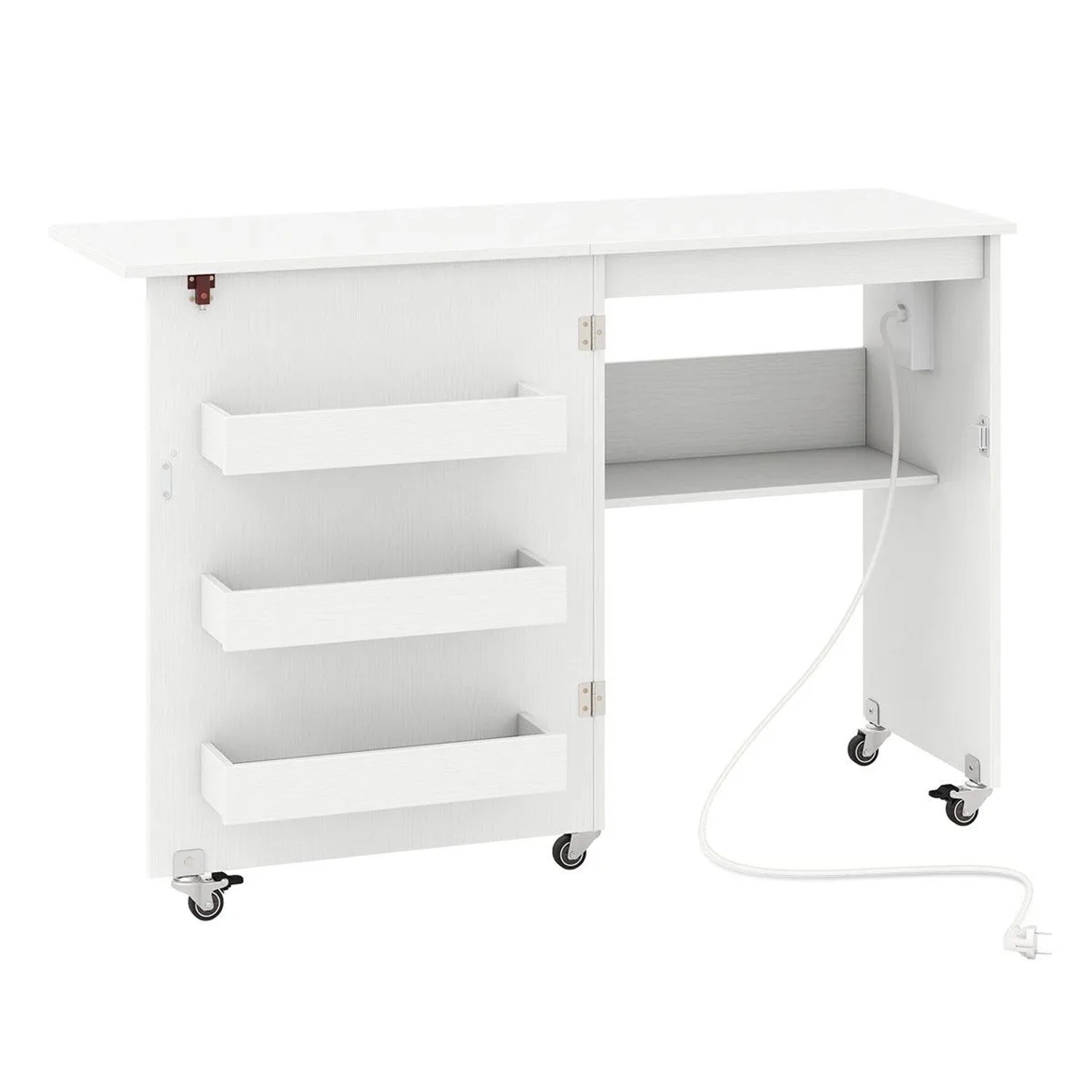 Costway 2 In 1 Nähtisch Klappbar mit Ladestation Nähmaschinenschrank Weiß