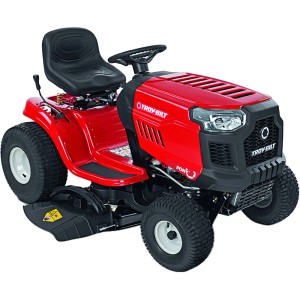 Roter Troy-Bilt Rasentraktor Pony 92T-S mit Seitenauswurf.