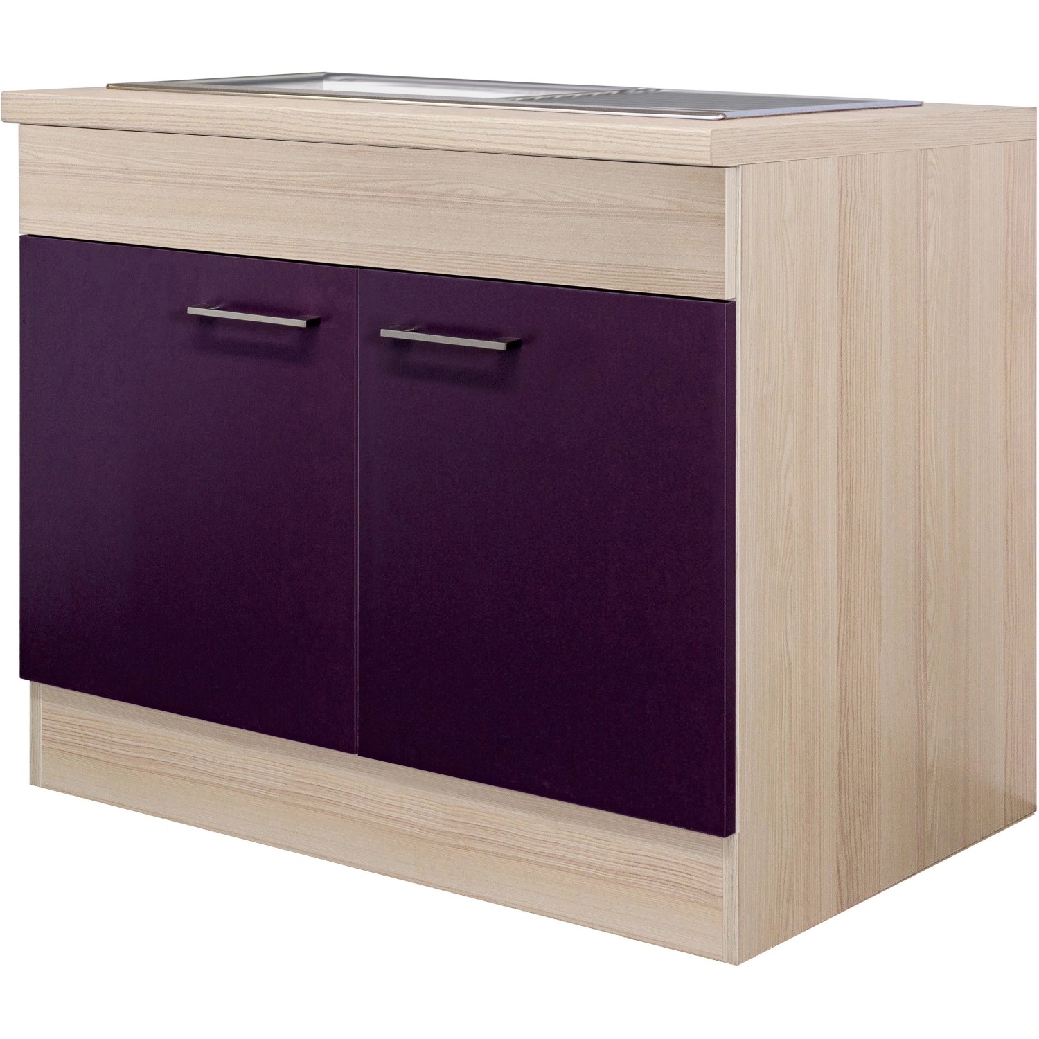 Flex-Well Exclusiv Spülenunterschrank Focus 100 cm Akazie-Aubergine-Akazie