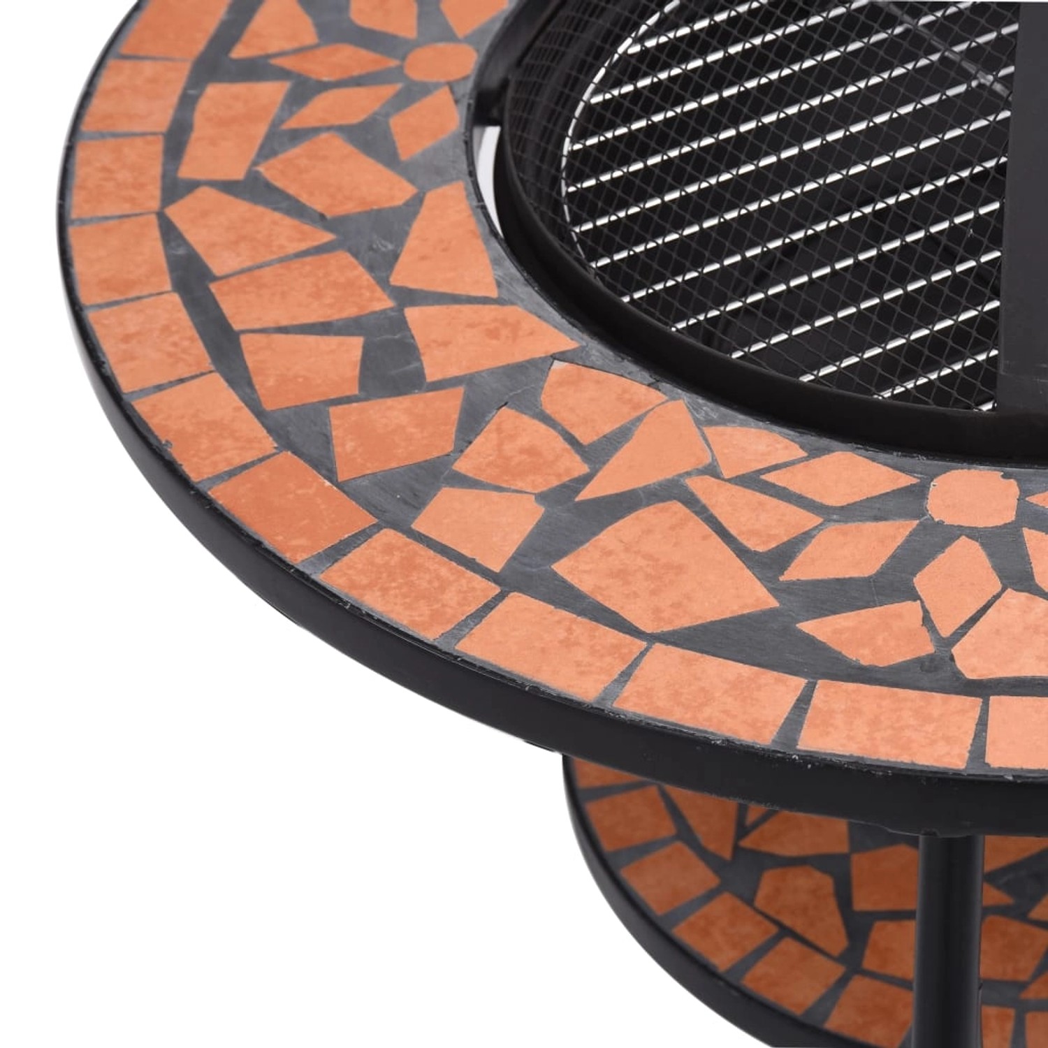 vidaXL Feuertisch, Mosaik-Design in Terracotta, 68 cm Durchmesser, mit Grillrost.