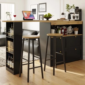 Merax Barhocker 2er Set 70 cm mit Holzoptik  Metallgestell Schwarz