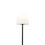 Schwarze QAZQA Außen Stehlampe Virginia mit weißem Schirm, IP65, 25 cm Durchmesser.