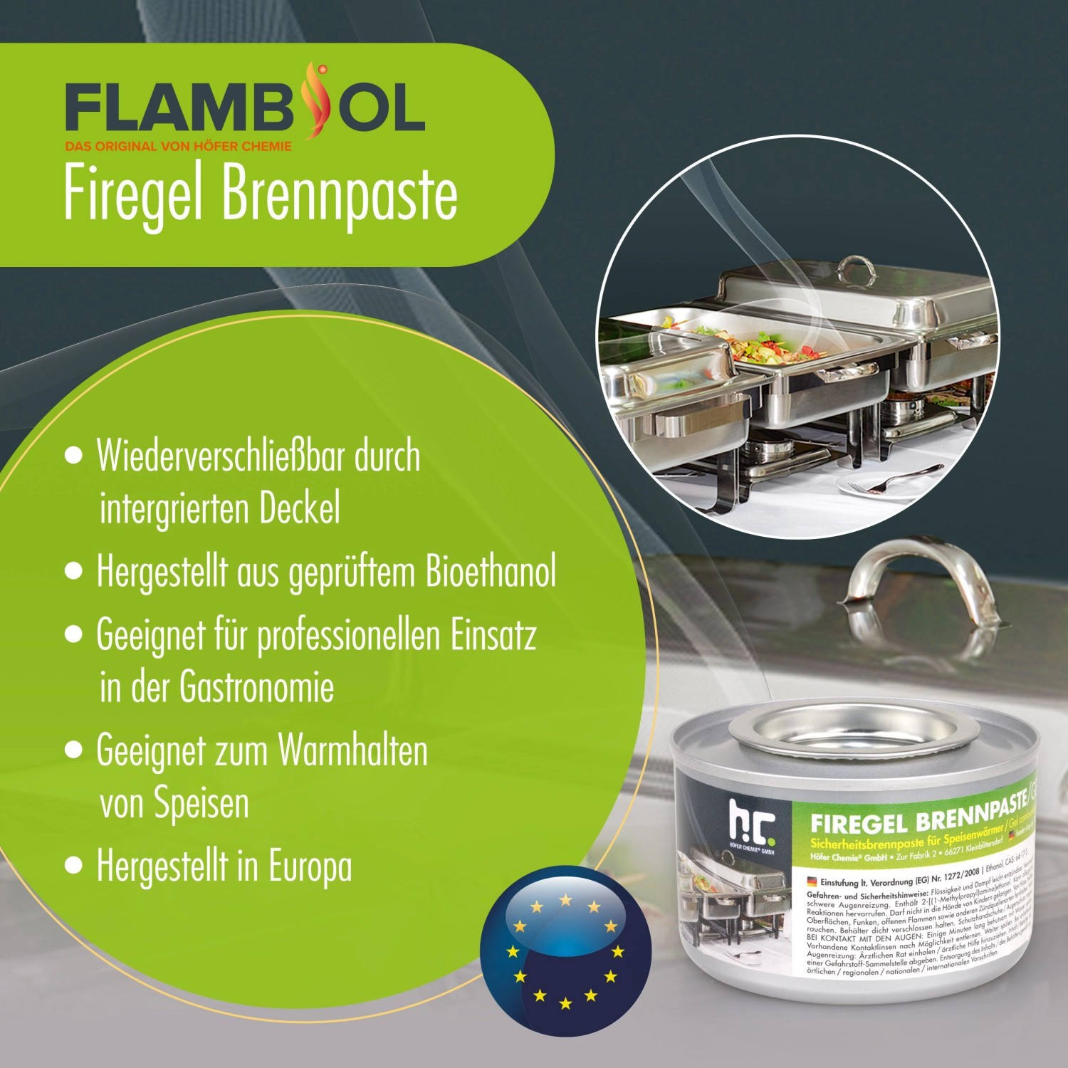 Flambiol Firegel Brennpaste, 6 Dosen à 200g zum Warmhalten von Speisen.