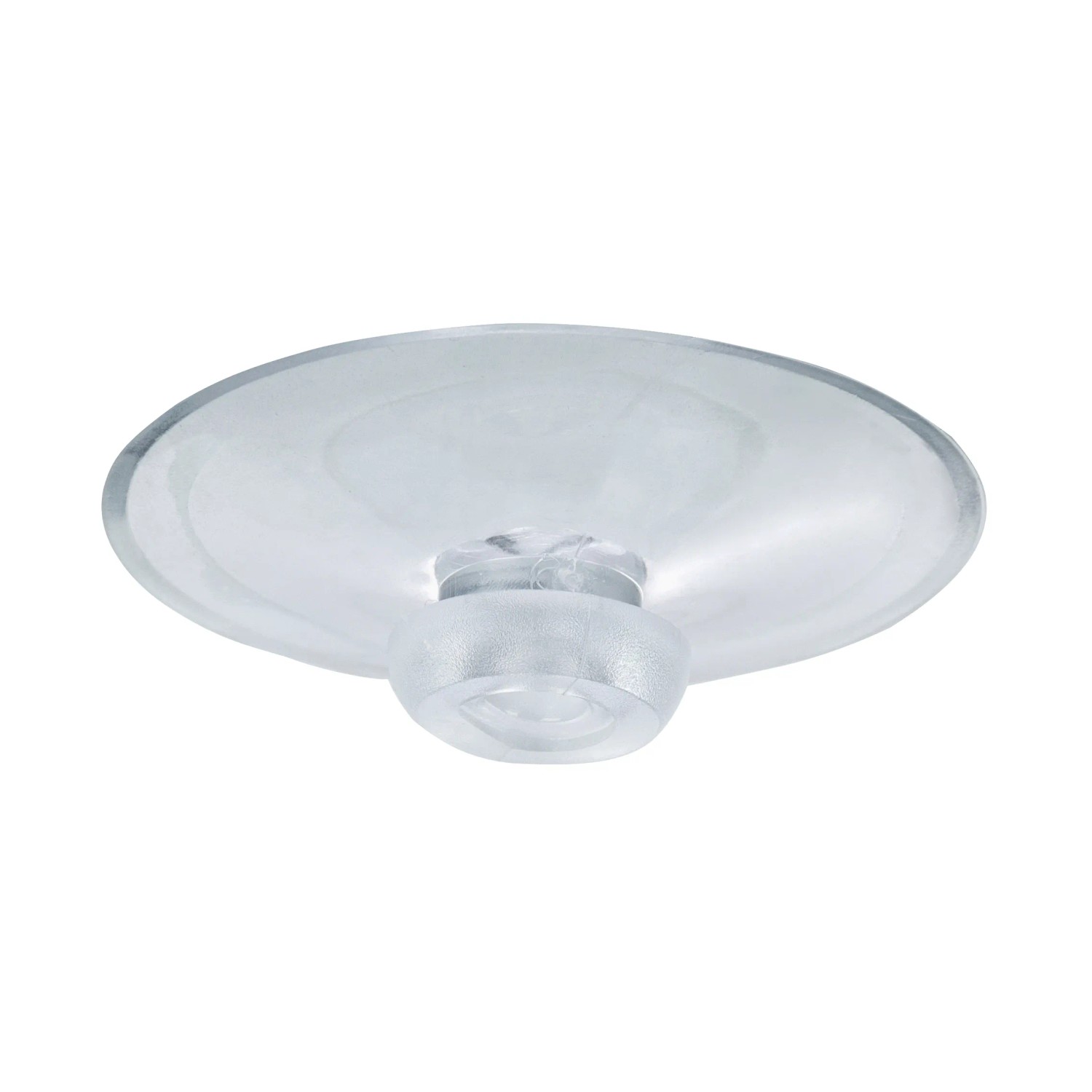 Detailaufnahme eines transparenten Saugnapfs für Herdabdeckplatten.