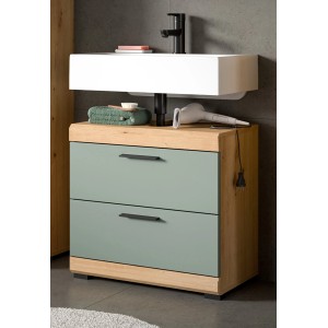 Inn.Furn Waschbeckenunterschrank in Grün und Eiche 60 cm Shawn