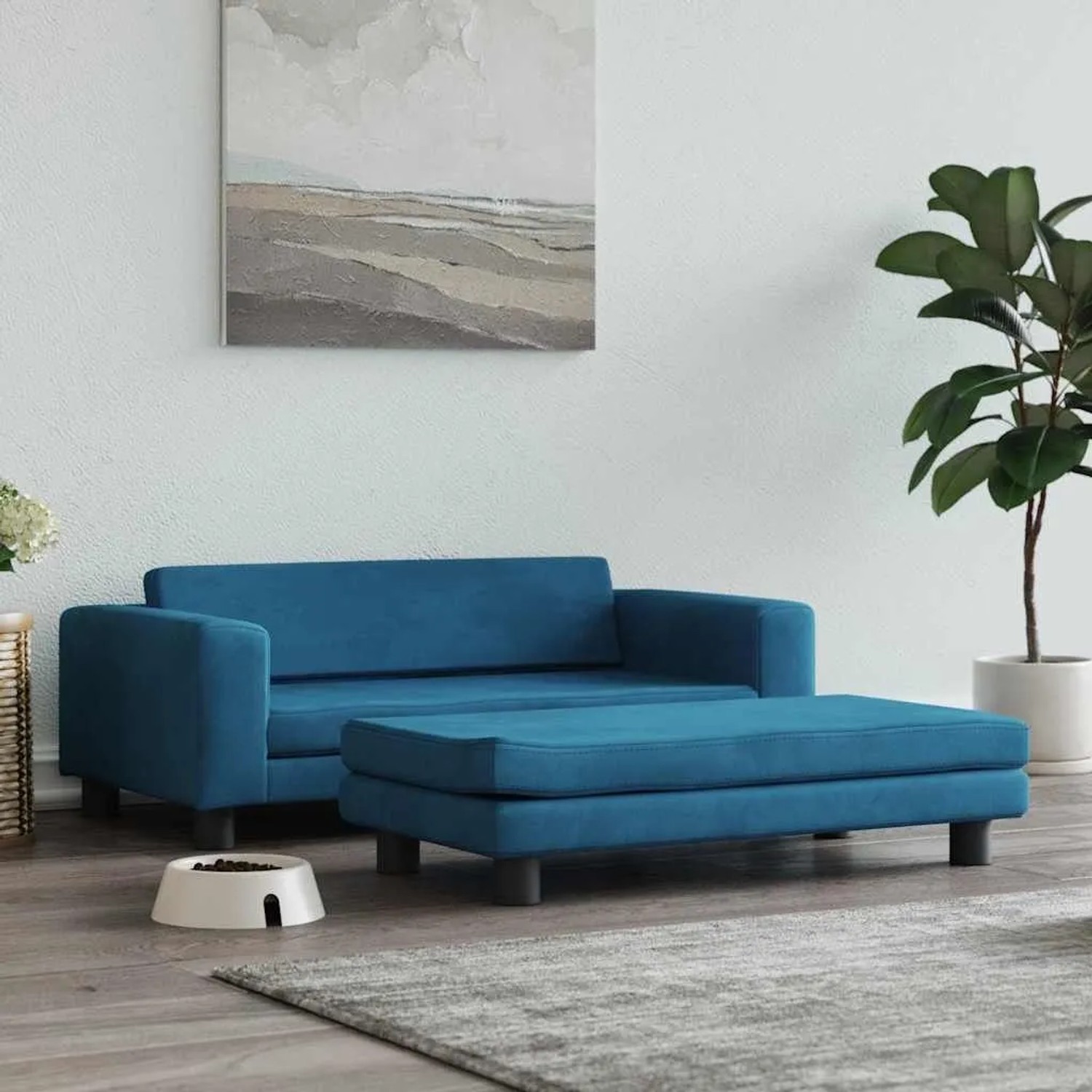 vidaXL Hundebett mit Verlängerung Blau 100x50x30 cm Samt 172019_2