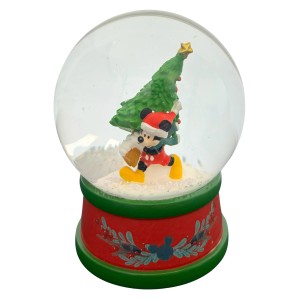 Disney Schneekugel mit Mickey Maus und Weihnachtsbaum, festliche Weihnachtsdekoration.
