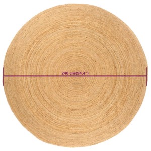 Runder, geflochtener Jute Teppich, 240 cm Durchmesser. Naturfaser Teppich für Wohnzimmer und mehr.