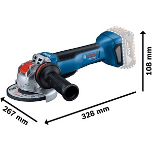 Bosch Professional Akku-Winkelschleifer GWX 18V-10 P X-Lock Solo mit Akku und Handgriff.