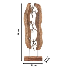 Kobolo Dekofigur Holzdeko Holzfigur CLIMB Holz Braun und Metall Silber