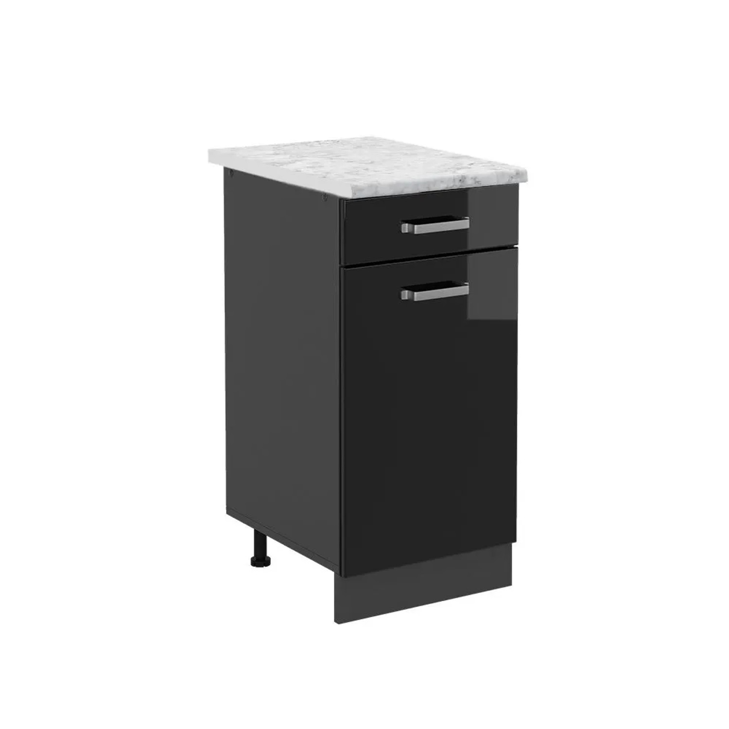 Vicco Küchenunterschrank R-Line Schubladenschrank für die Küche Schwarz Hochglanz 40 cm AP Marmor Opt 2