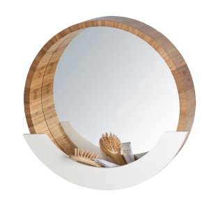 Wenko Wandspiegel Finja mit Ablage aus Bambus, braun, für Bad und Flur.