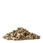 Haufen heller, zylindrischer STROY Strohpellets Einstreu aus Weizenstroh für Kleintiere auf schwarzem Grund.