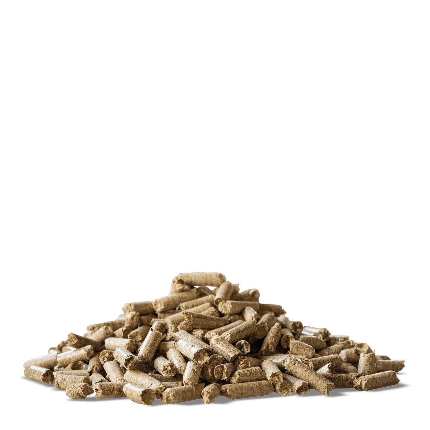 Haufen heller, zylindrischer STROY Strohpellets Einstreu aus Weizenstroh für Kleintiere auf schwarzem Grund.