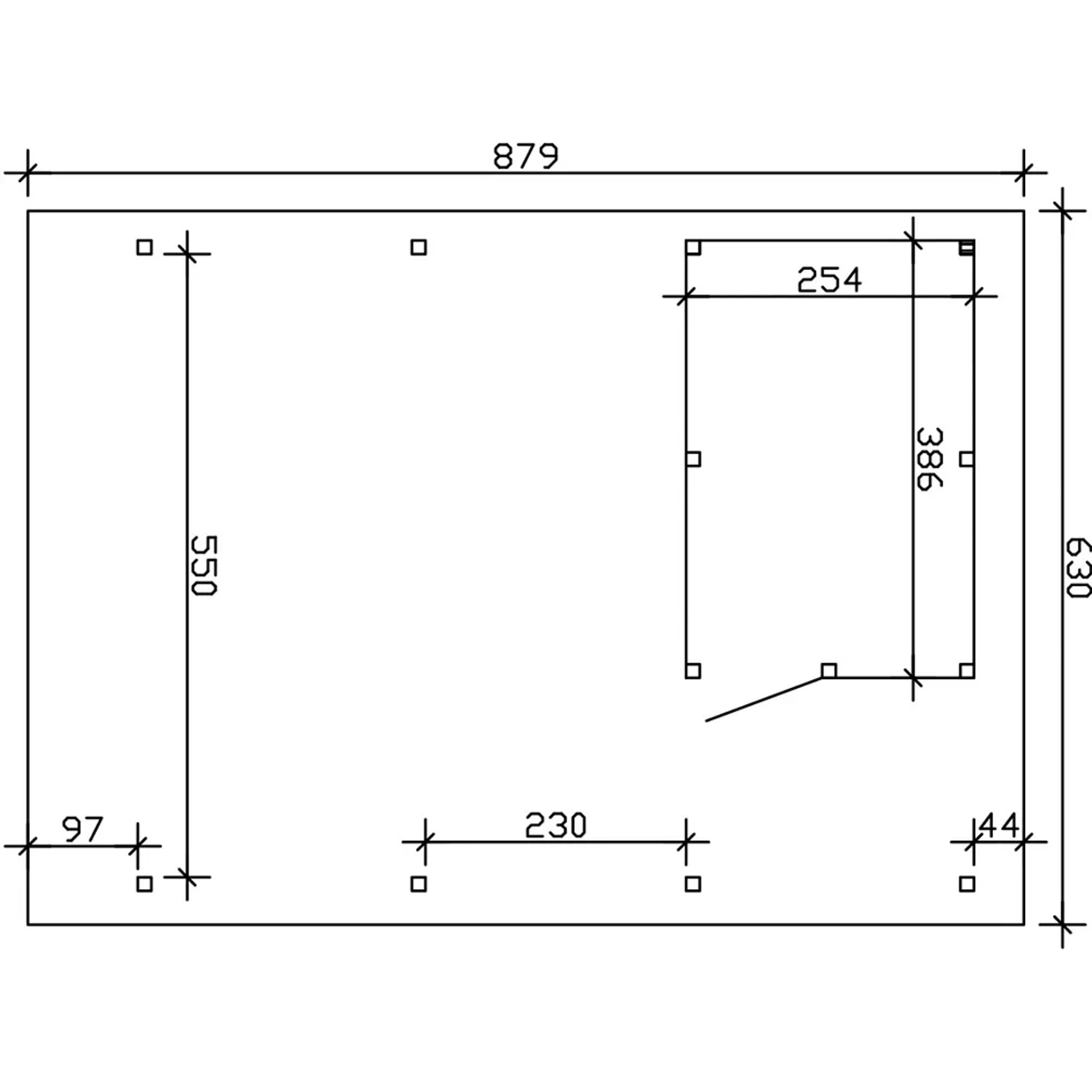 Grundriss Skan Holz Doppelcarport Wendland Eiche hell mit Anbau, Maße: 630x879cm.