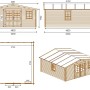 Technische Zeichnung des Altanka Gartenhauses 25 m², 5x5 m, mit Maßangaben.