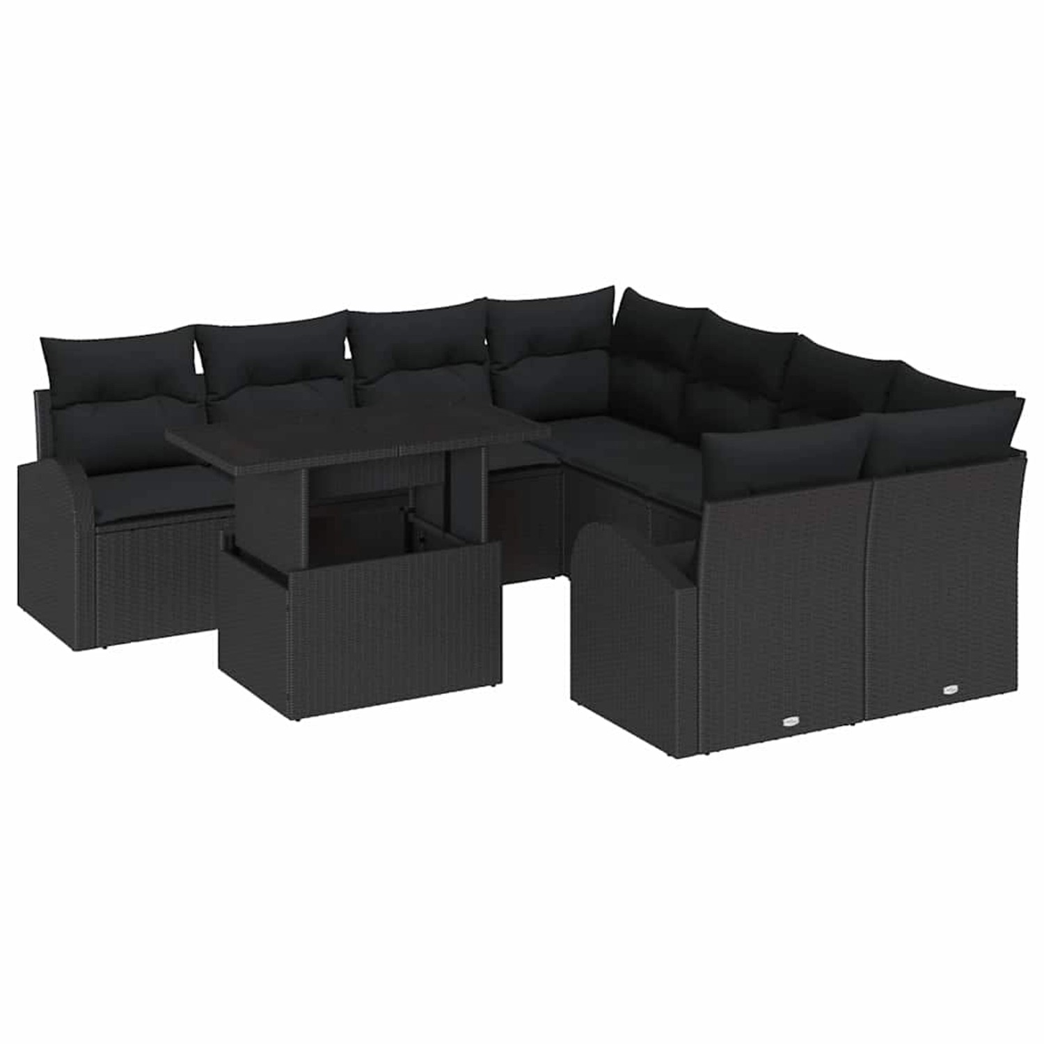 vidaXL Garten-Sofa-Set mit Kissen 9-Tlg Schwarz Poly Rattan 3348619 günstig online kaufen