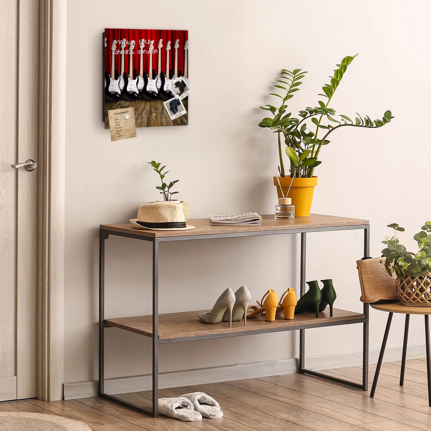 Schwarzer Banjado Schlüsselkasten mit E-Gitarren Motiv, 30x30cm, 50 Haken, magnetisch und beschreibbar.