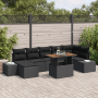 Schwarzes 8-tlg. vidaXL Garten-Sofa-Set mit Stauraum aus Poly Rattan. Gartenmöbel für Terrasse und Garten.