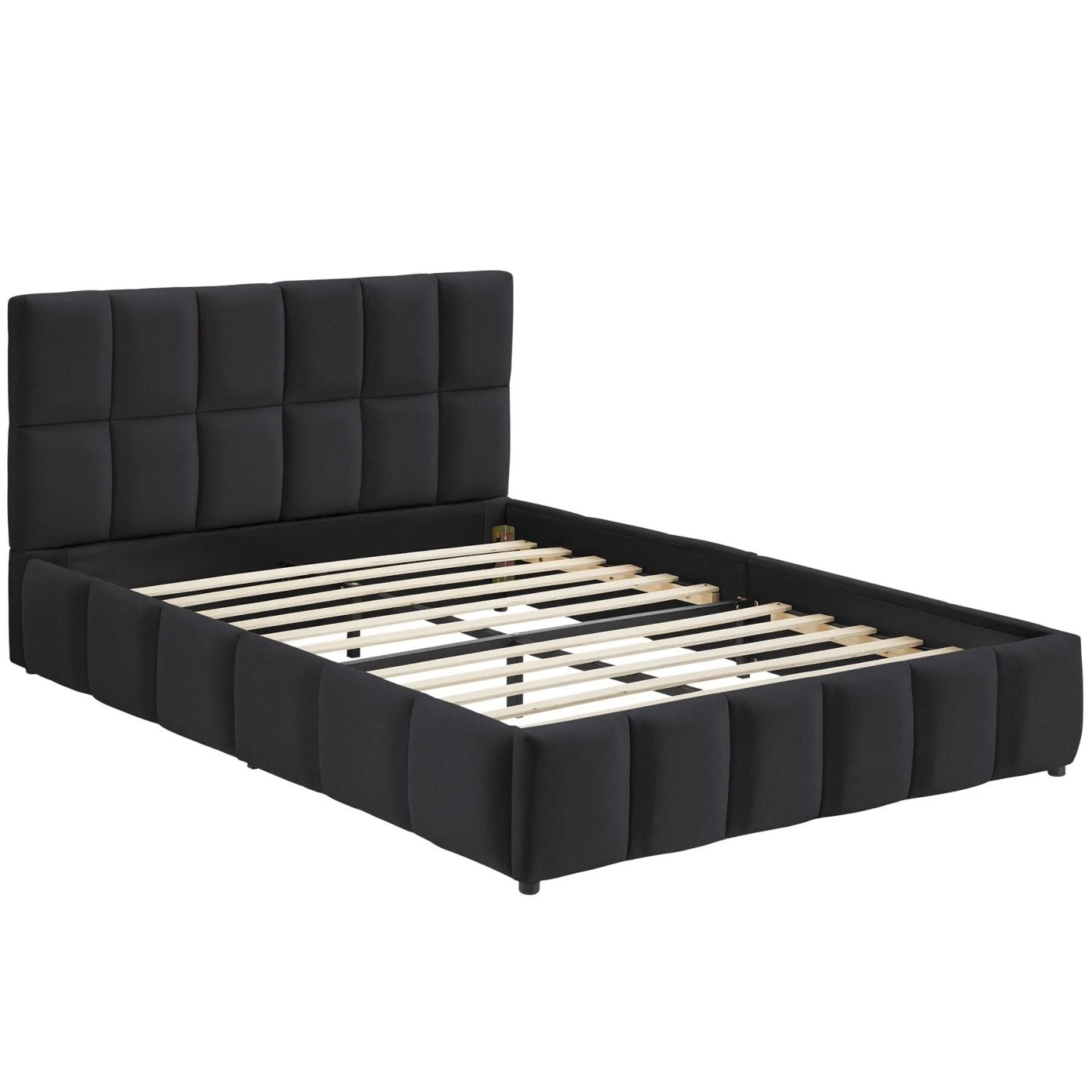 Tectake Polsterbett Shirley Samtbezug Mit Steppmuster Integrierter Lattenrost 140 x 200 cm 220 x 153 x 93 cm Samtoptik Schwarz