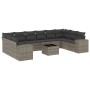 Graue 11-tlg. vidaXL Garten-Sofagarnitur aus Polyrattan mit Kissen und Tisch.