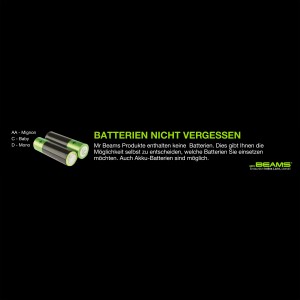 Batterien (nicht enthalten) für Mr. Beams LED Außenstrahler. Mono, Baby und Mignon Batterien.