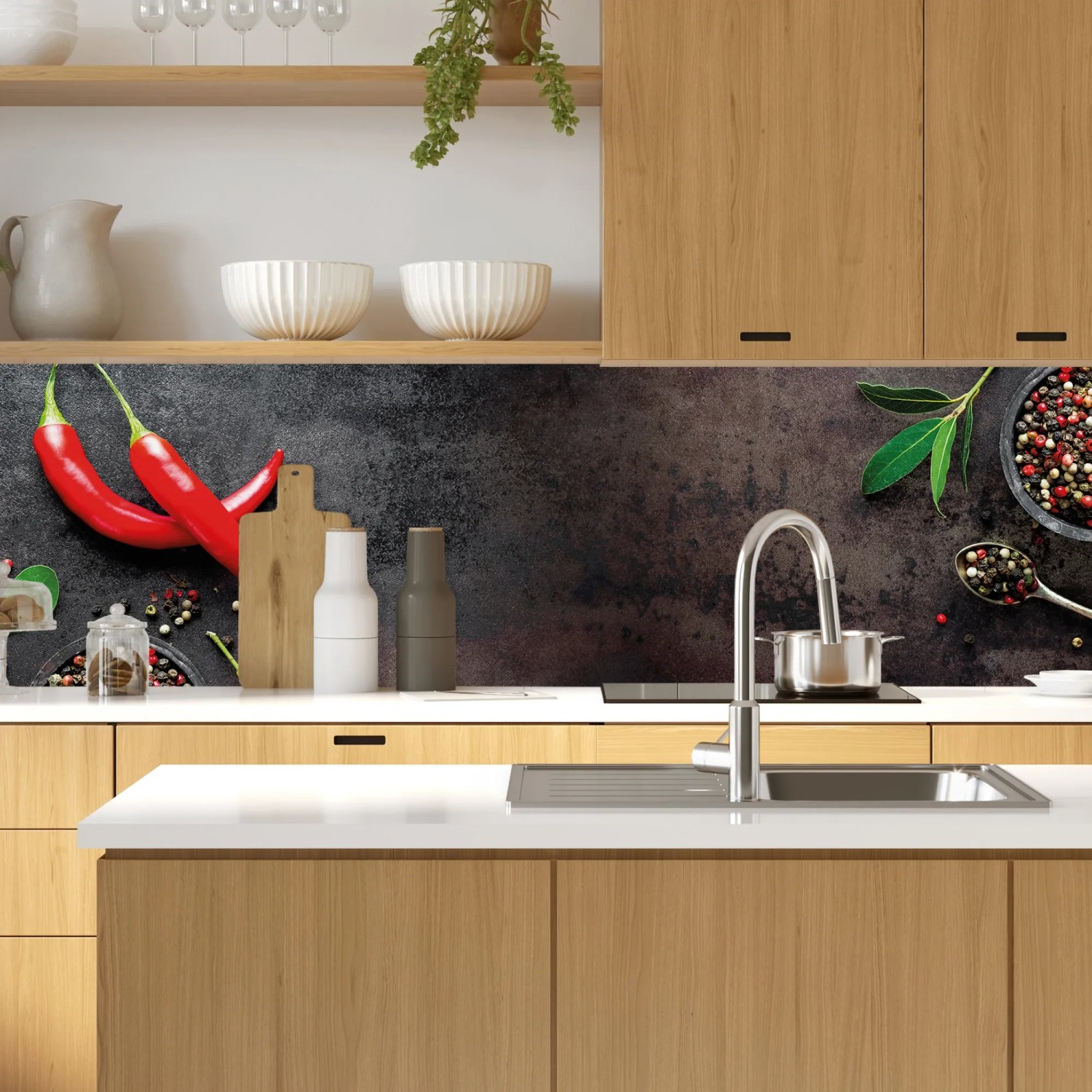 Küchenrückwand Folie Chilli Design - Selbstklebend 280x60cm Aus Hart-PVC Für Fliesen