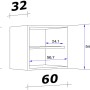 Technische Zeichnung: Flex-Well Oberschrank Lucca, 60 cm breit, mit Maßen. Küchen Hängeschrank.