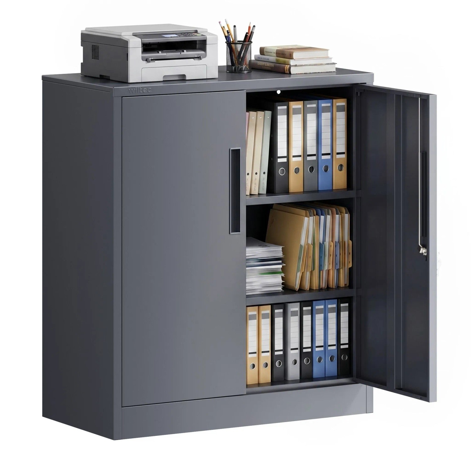Wiltec Aktenschrank Stahl 80X40X92Cm Anthrazit Büroschrank Metallschrank Ordner
